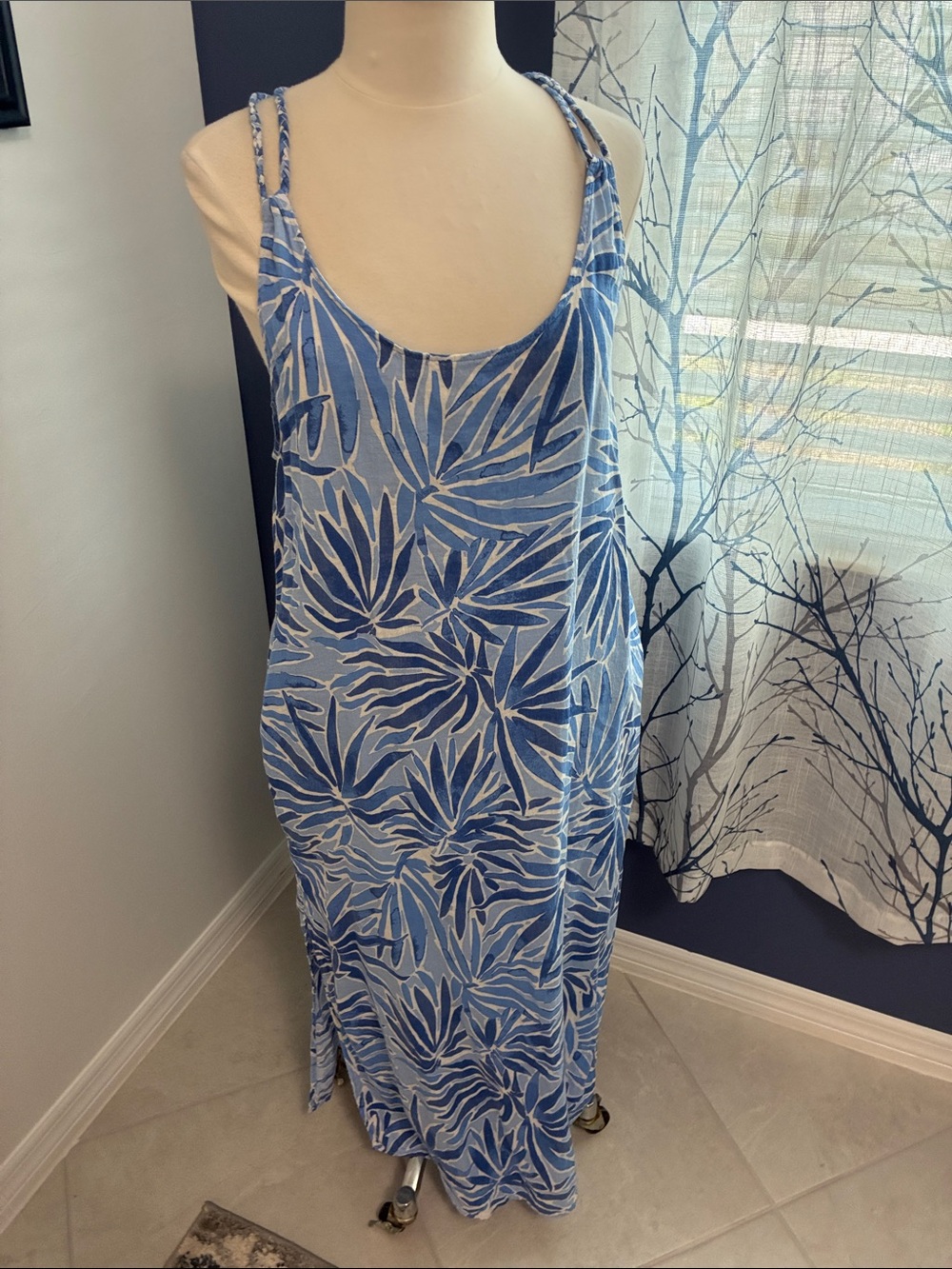Sigrid Olsen Blue & White Tropical Print Maxi Dress